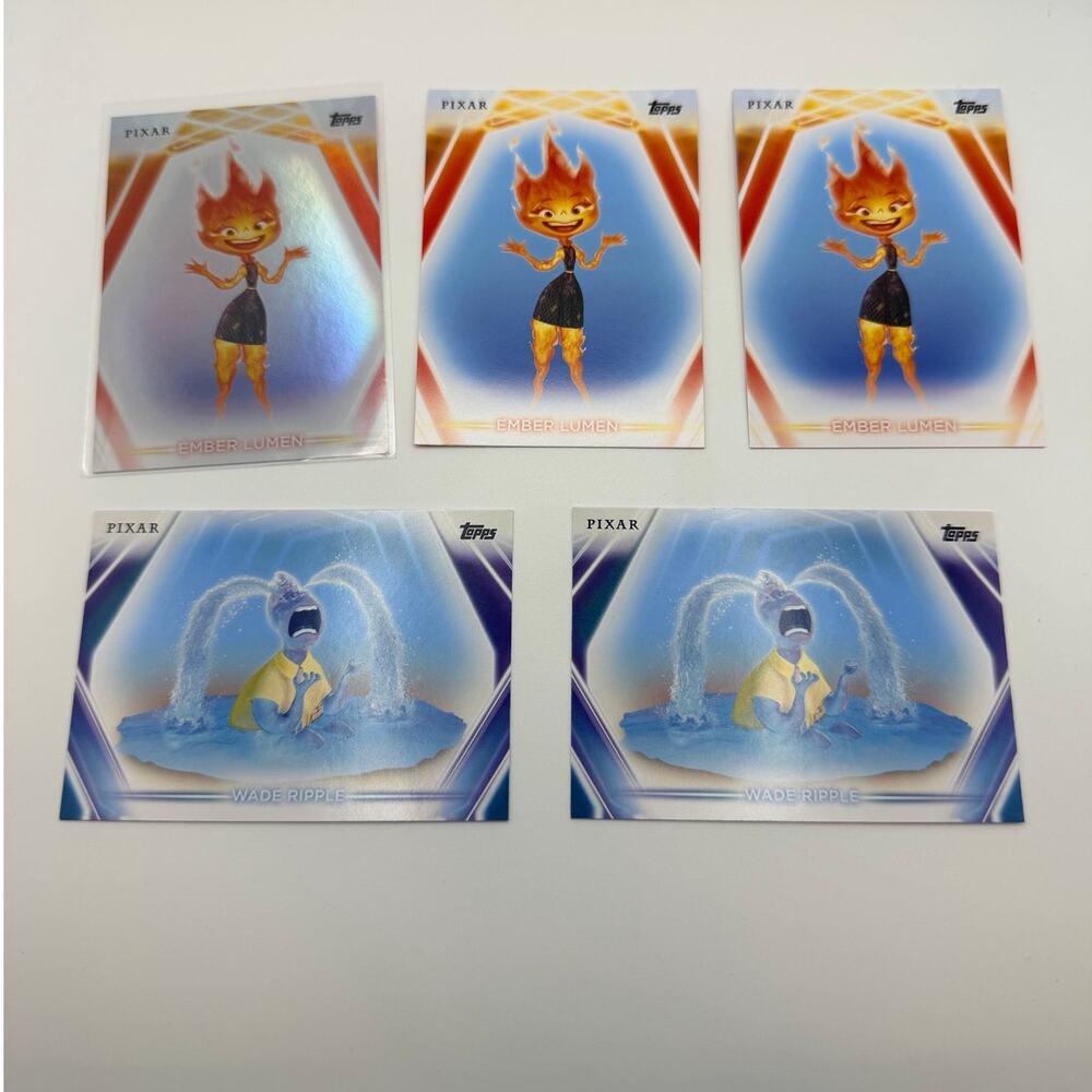 2026 Topps Disney Neon Pixar Elemental Ember Lumen Wade Ripple 5 Card Lot